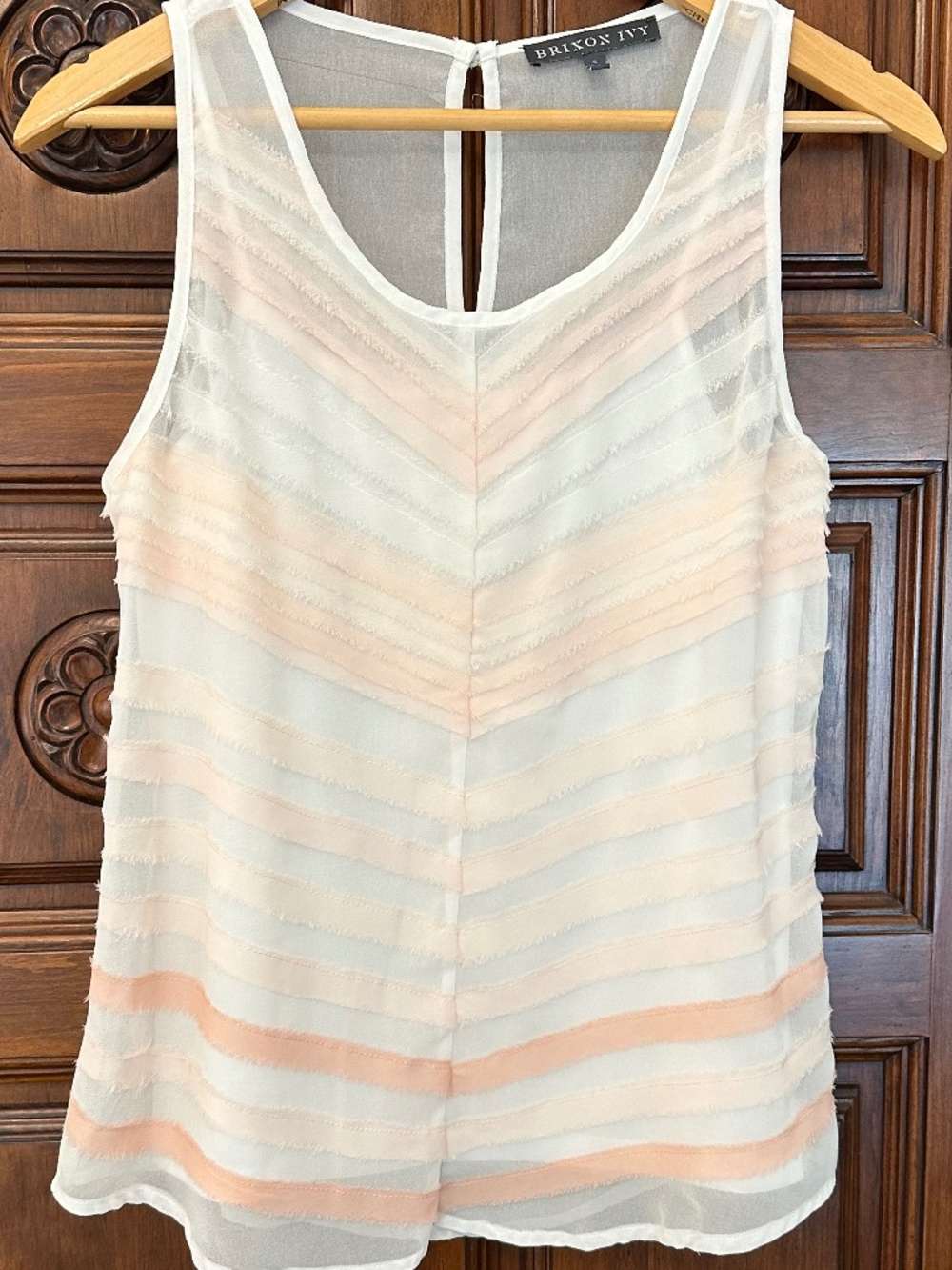 Brixon Ivy sheer white and peach sheer with camisole lining tank top, size S